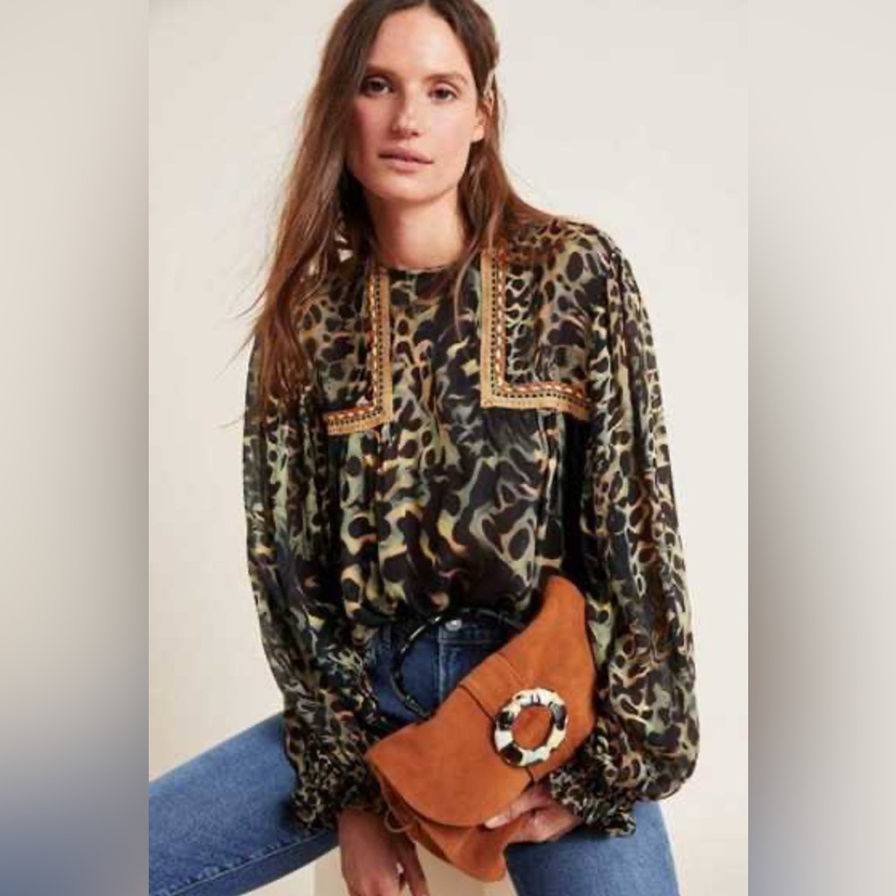 Anthro Blnk London Leopard Print Long Sleeve Women's Top - Picture 11 of 11